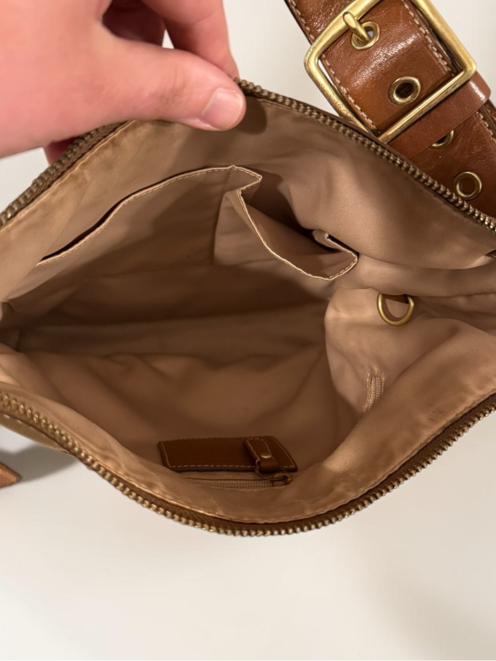 SOLD COACH Vintage Signature C Canvas Leather Stripe Shoulder Bag 10542 Tan - Picture 12 of 16